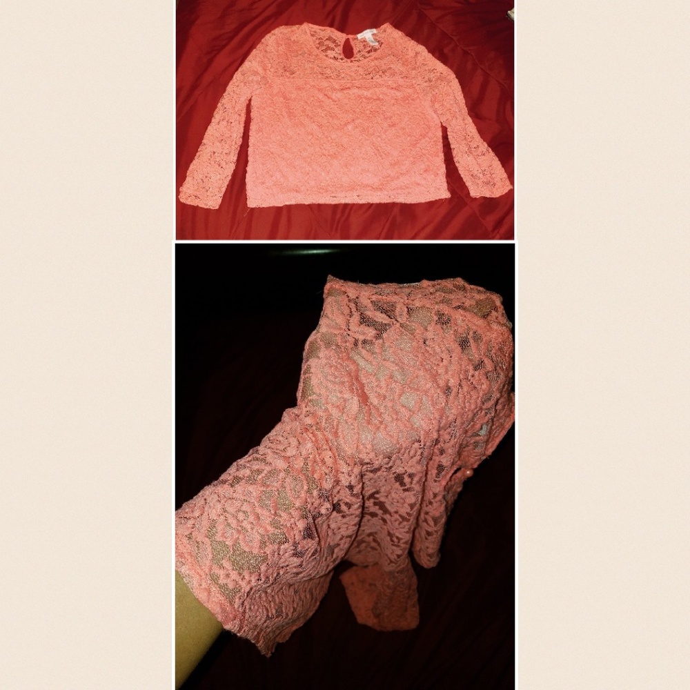 SOLD Coral colored crop top See through back Shear